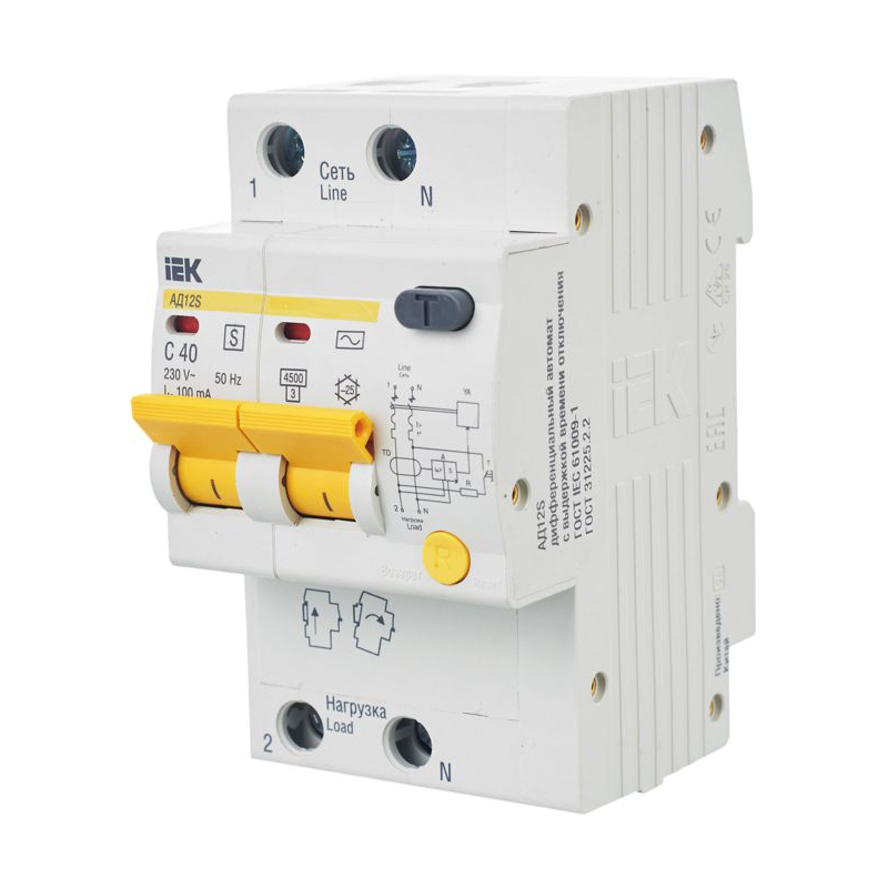 KARAT Дифференциальный автомат АД12S 2P 40А 100мА тип AC IEK