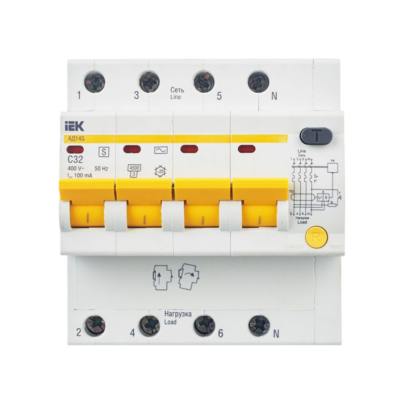 KARAT Дифференциальный автомат АД14S 4P 32А 100мА тип AC IEK