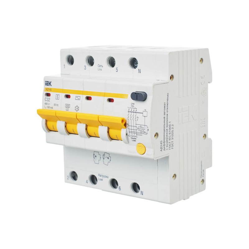 KARAT Дифференциальный автомат АД14S 4P 32А 100мА тип AC IEK