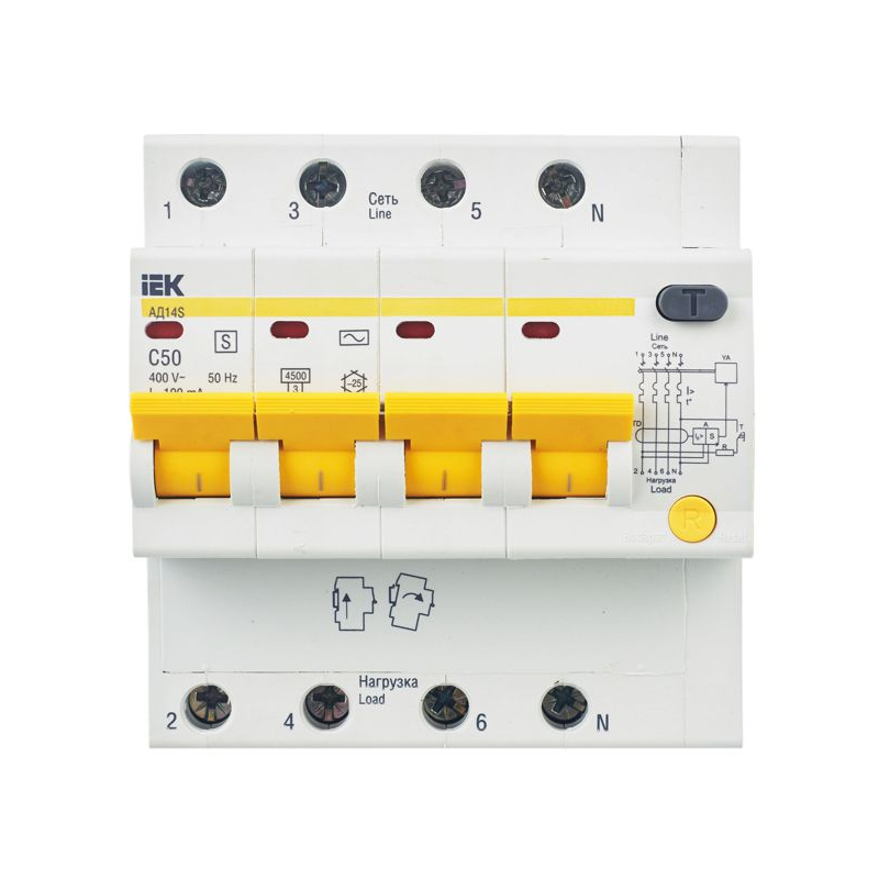 KARAT Дифференциальный автомат АД14S 4P 50А 100мА тип AC IEK