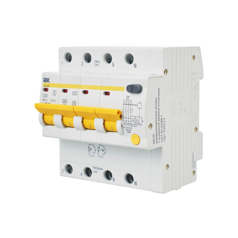 KARAT Дифференциальный автомат АД14S 4P 50А 100мА тип AC IEK