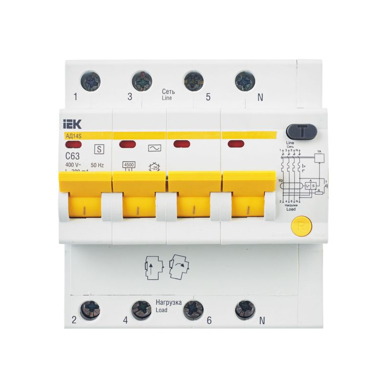 KARAT Дифференциальный автомат АД14S 4P 63А 300мА тип AC IEK