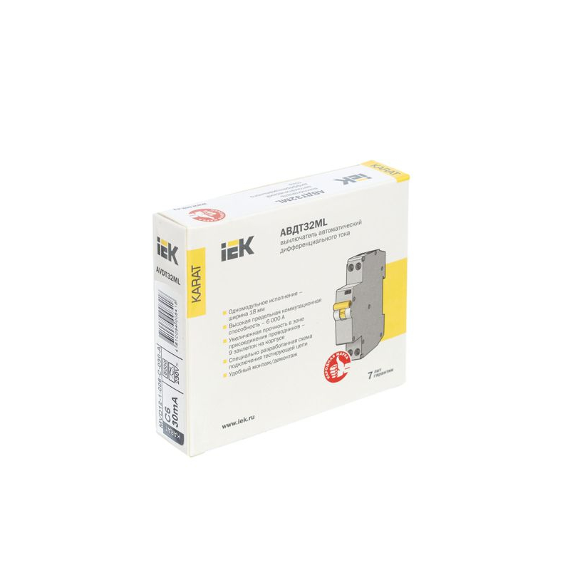 Выключатель автоматический дифференциального тока АВДТ32ML тип A С6 30мА KARAT IEK