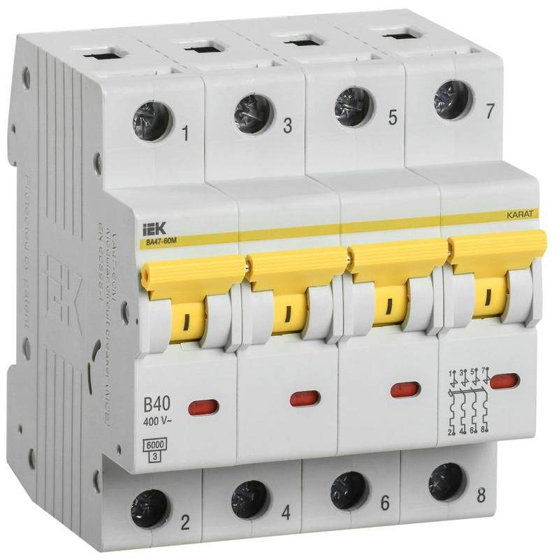 KARAT Автоматический выключатель ВА47-60M 4P B 40А 6кА IEK
