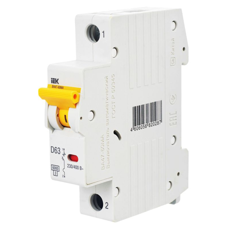 Автоматический выключатель ВА47-60МА без теплового расцепителя 1P 63А 6кА D IEK