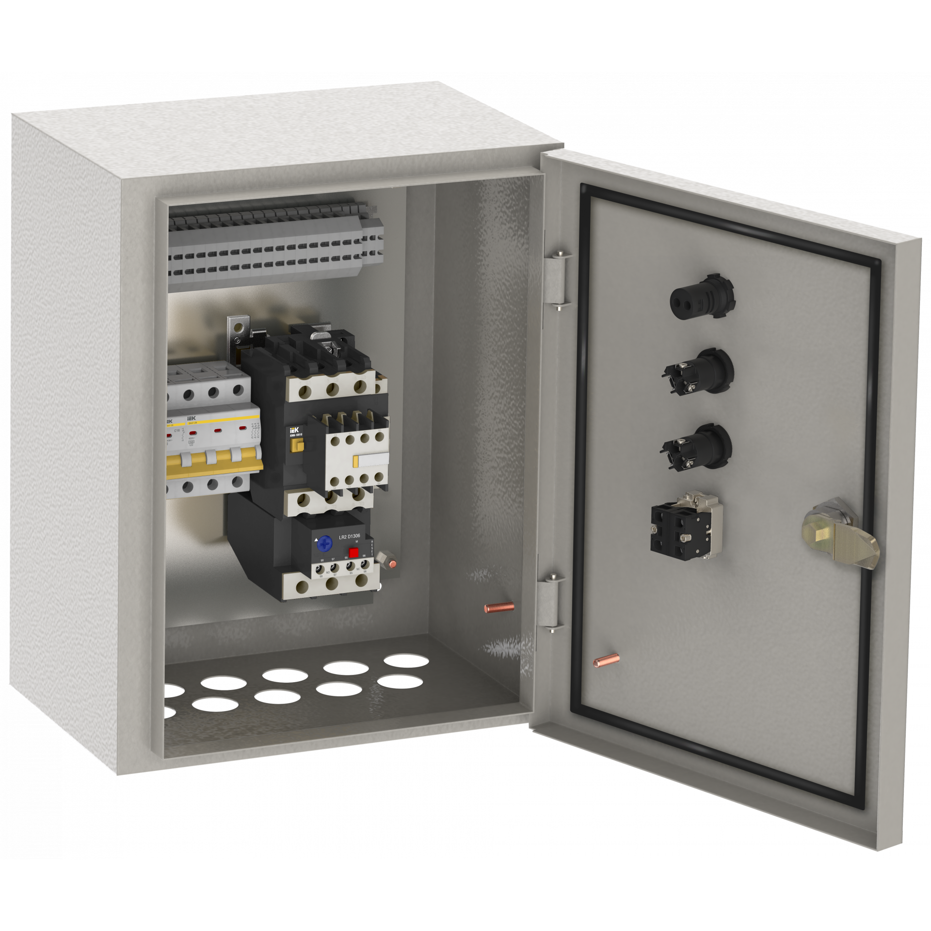 Ящик управления РУСМ5141-2474 нереверсивный 1 фидер автоматический выключатель на каждый фидер c промежуточным реле и переключателем на автоматический режим 2,5А IP54 IEK