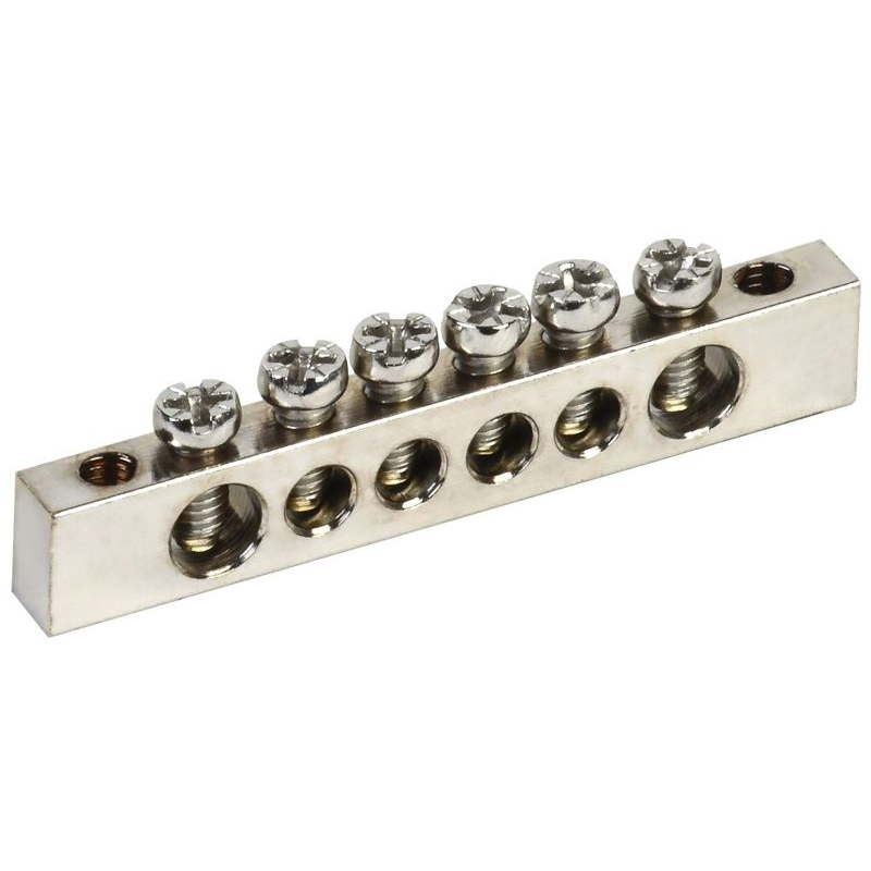 Шина PEN земля-ноль 6х9мм 6/2 с никелевым покрытием (6групп/крепеж по краям) IEK