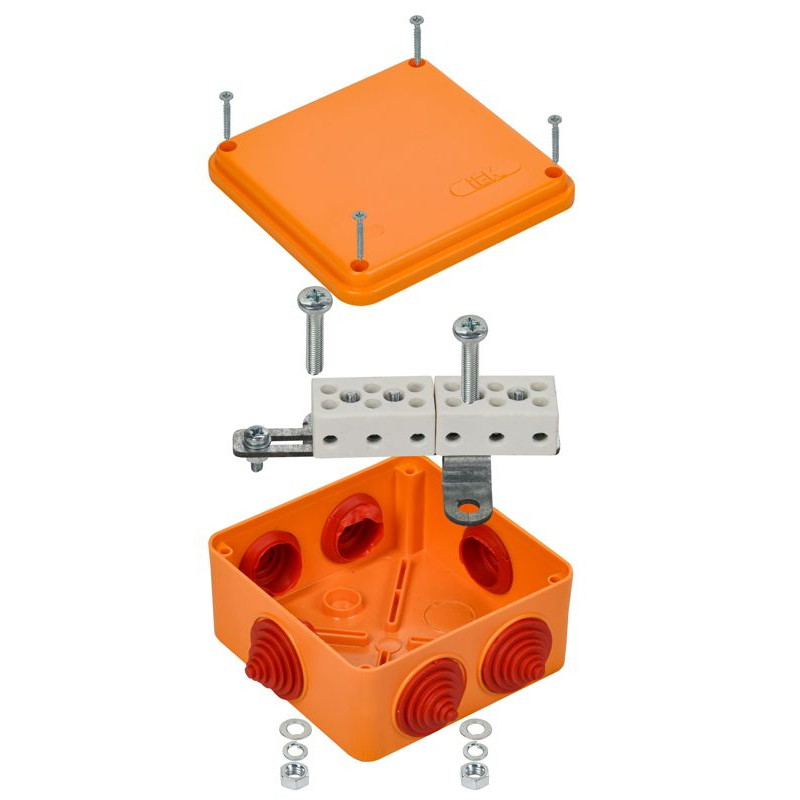 Коробка распаячная огнестойкая ПС безгалогенная (HF) 100х100х50мм 6P 4мм2 IP55 6 вводов IEK