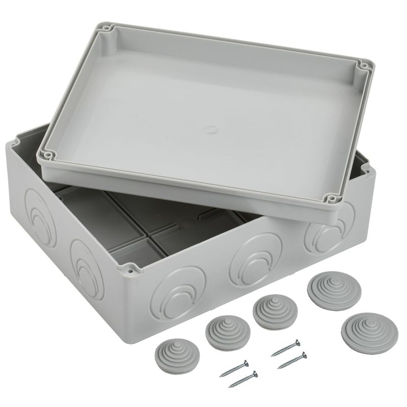 Коробка распаячная КМ41271 для открытой проводки безгалогенная (HF) 240х195х90мм IP44 5 вводов серая IEK