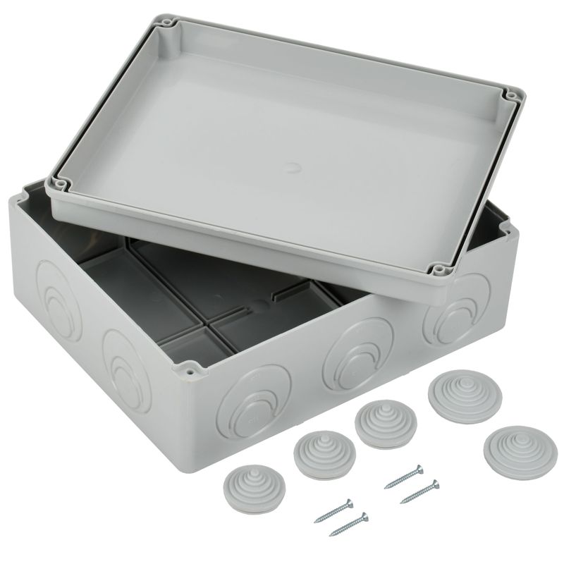 Коробка распаячная КМ41272 для открытой проводки безгалогенная (HF) 240х195х90мм IP55 5 вводов серая IEK