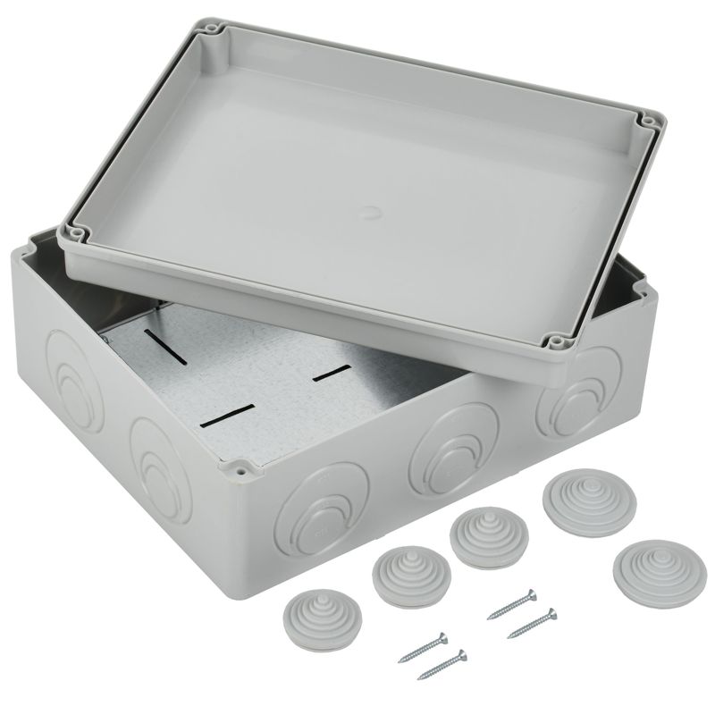 Коробка распаячная КМ41342 для открытой проводки безгалогенная (HF) 240х195х90мм с монтажной платой IP55 5 вводов серая IEK