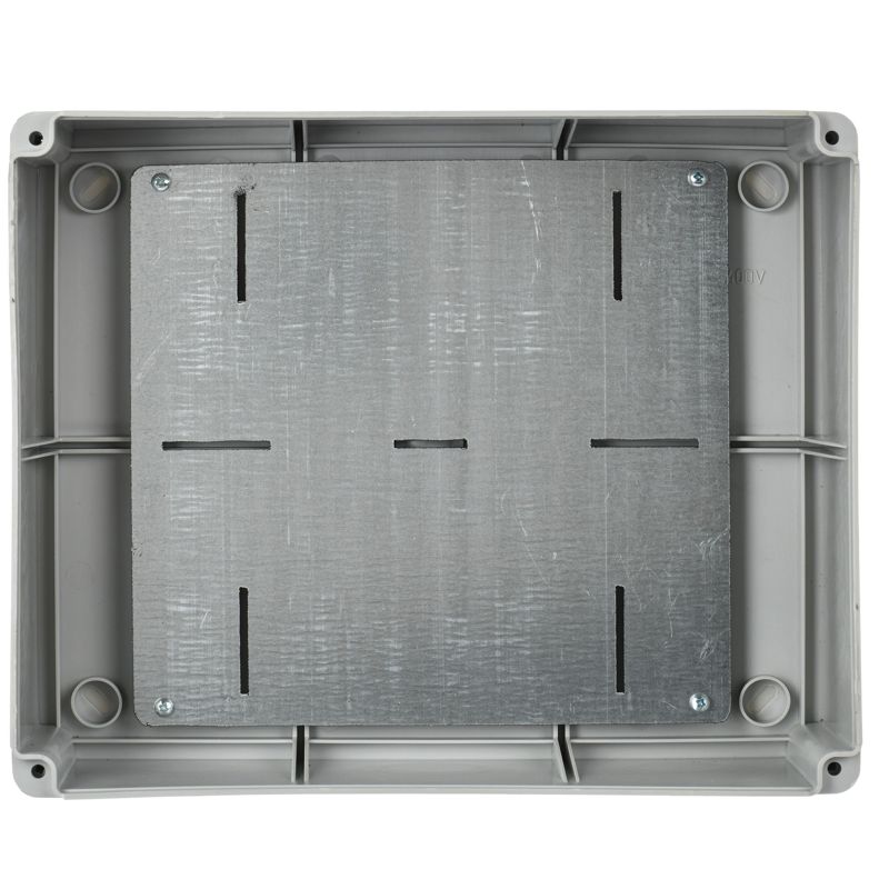 Коробка распаячная КМ41346 для открытой проводки безгалогенная (HF) 240х195х90мм с монтажной платой с прозрачной крышкой IP55 5 вводов серая IEK