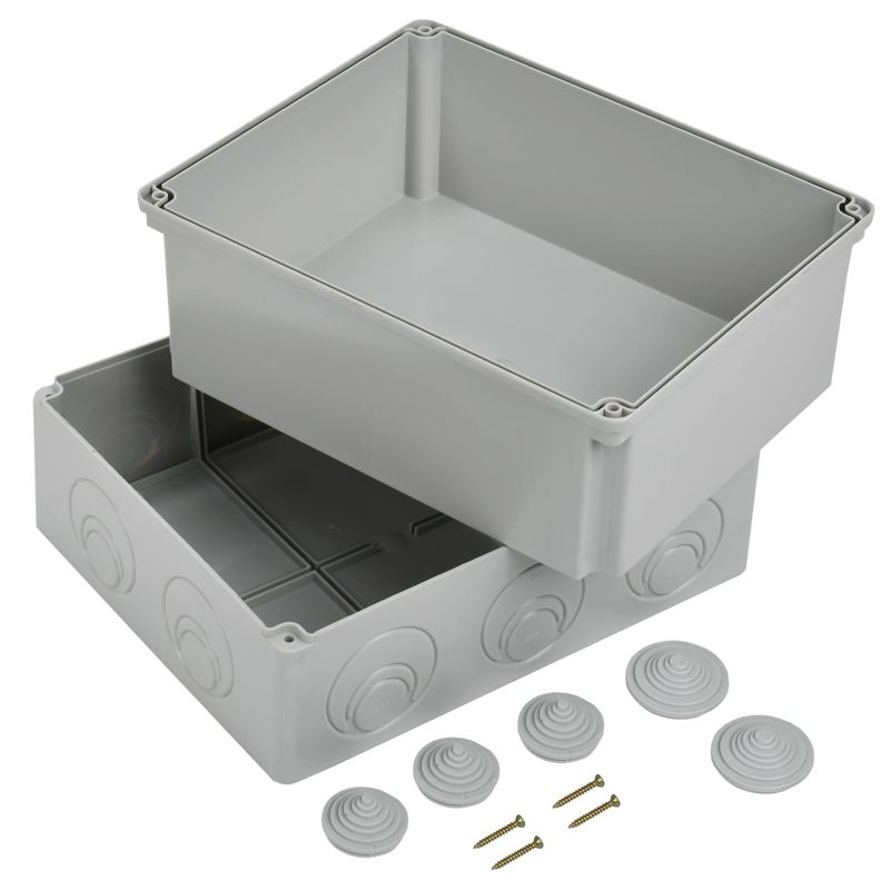 Коробка распаячная КМ41274 для открытой проводки безгалогенная (HF) 240х195х165мм IP55 5 вводов серая IEK