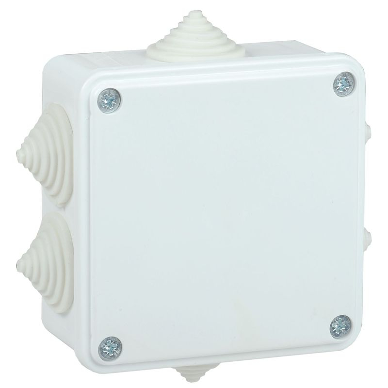 Коробка распаячная КМ для открытой проводки безгалогенная (HF) 100х100х45мм IP44 6 вводов белая IEK