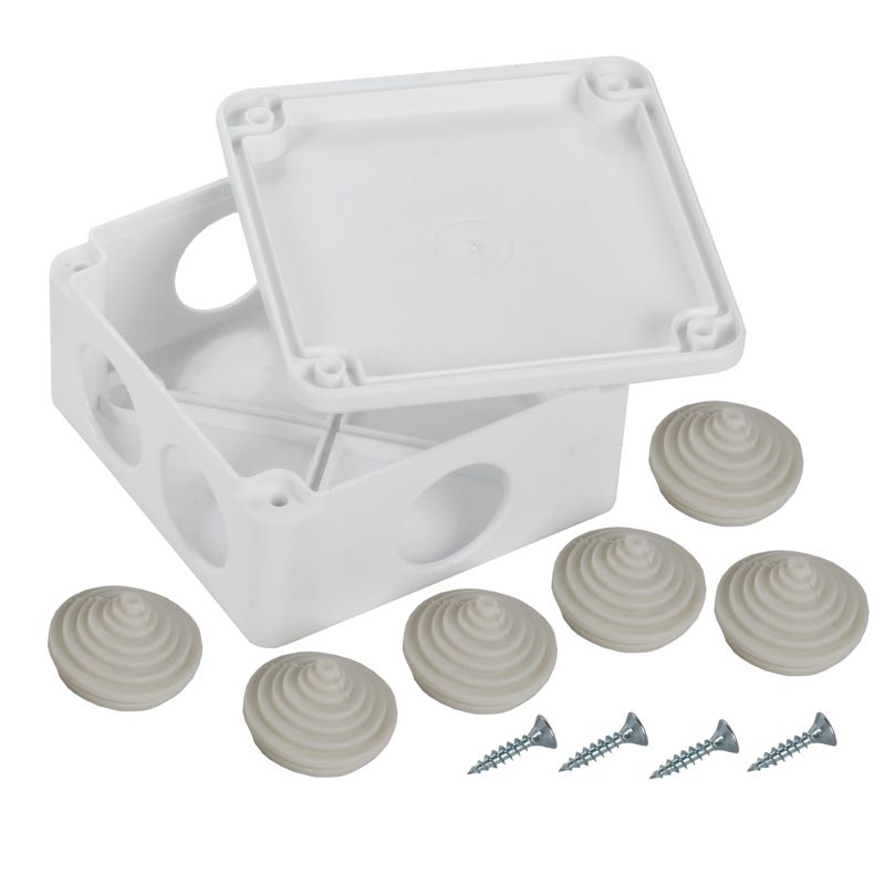 Коробка распаячная КМ для открытой проводки безгалогенная (HF) 100х100х45мм IP44 6 вводов белая IEK