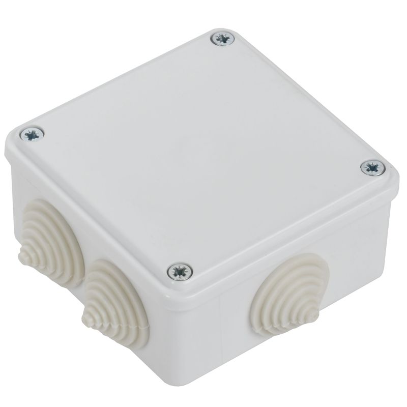 Коробка распаячная КМ для открытой проводки безгалогенная (HF) 100х100х45мм IP44 6 вводов белая IEK