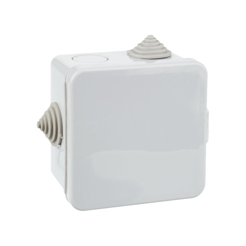 Коробка распаячная КМ41238 для открытой проводки безгалогенная (HF) 80х80х50мм с откидной крышкой IP54 7 гермовводов серая IEK