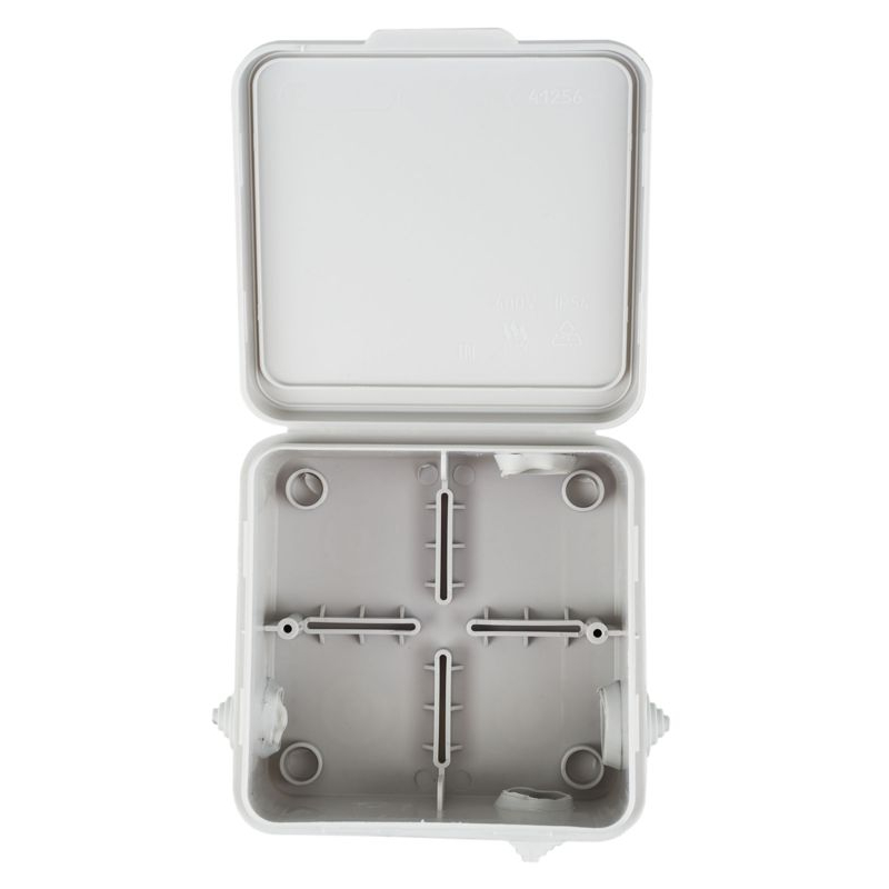 Коробка распаячная КМ41256 для открытой проводки безгалогенная (HF) 100х100х50мм с откидной крышкой IP54 8 гермовводов серая IEK