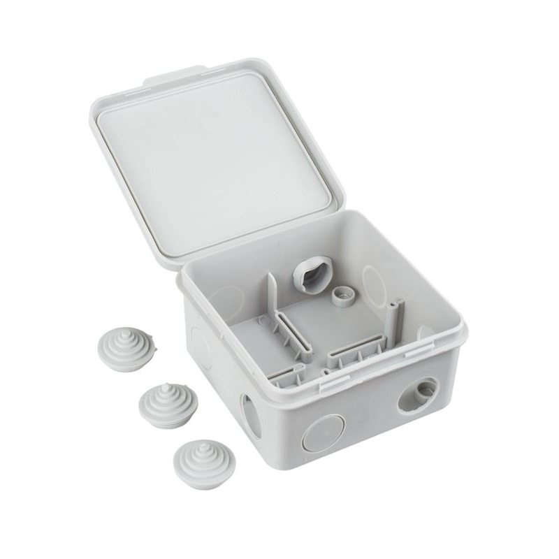 Коробка распаячная КМ41256 для открытой проводки безгалогенная (HF) 100х100х50мм с откидной крышкой IP54 8 гермовводов серая IEK