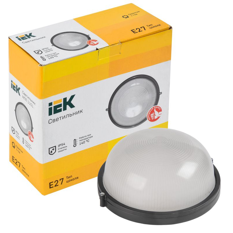 Светильник НПП1101 круг 100Вт IP54 черный IEK