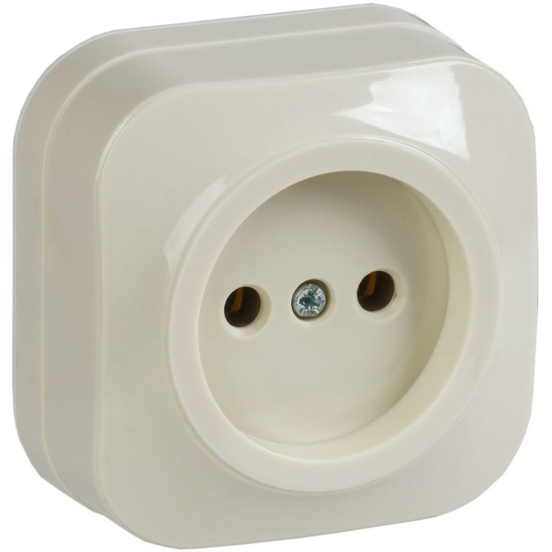 GLORY Розетка 1-местная для открытой установки без заземления без защитных шторок 10А РС20-2-ХК кремовый IEK