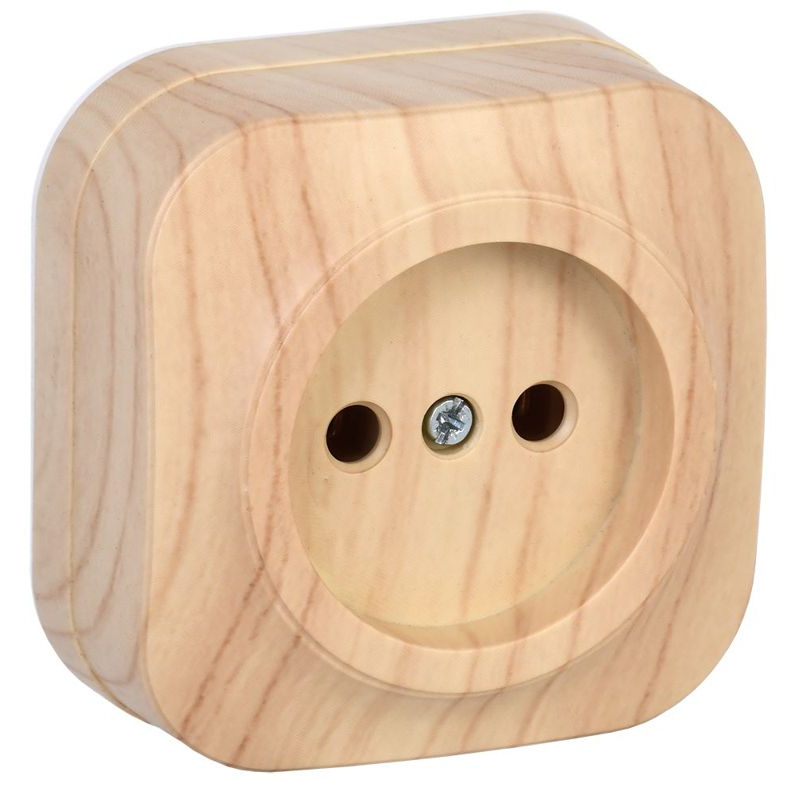 GLORY Розетка 1-местная для открытой установки без заземления без защитных шторок 10А РС20-2-ХС сосна IEK