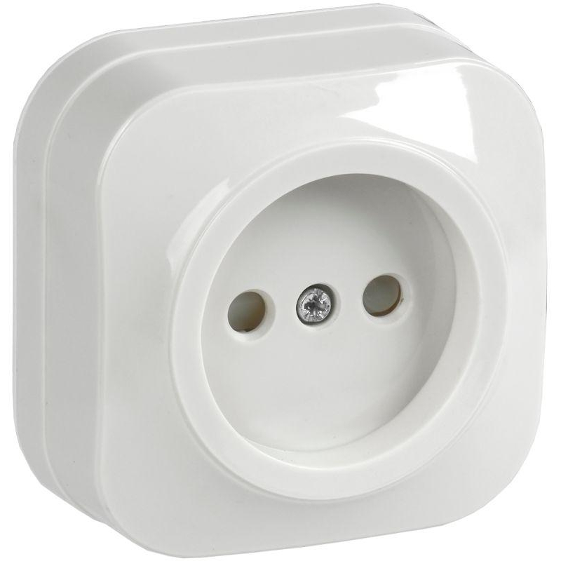 GLORY Розетка 1-местная для открытой установки без заземления с защитными шторками 10А РСш20-2-ХБ белый IEK