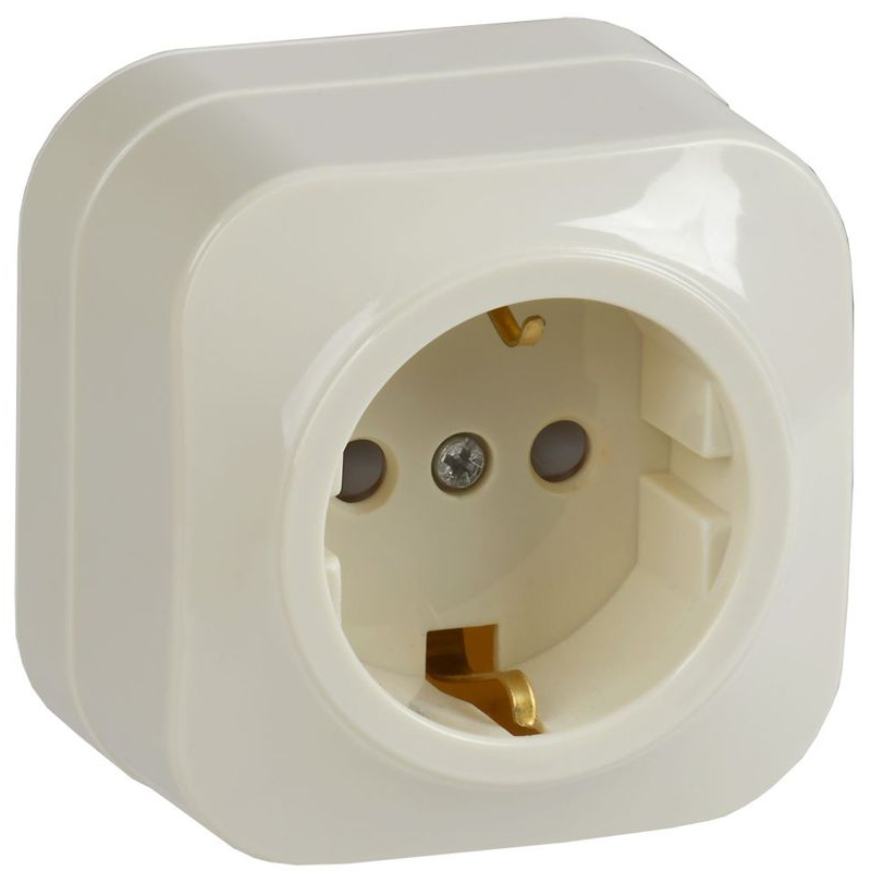 GLORY Розетка 1-местная для открытой установки с заземлением с защитными шторками 16А РСш20-3-ХК кремовый IEK