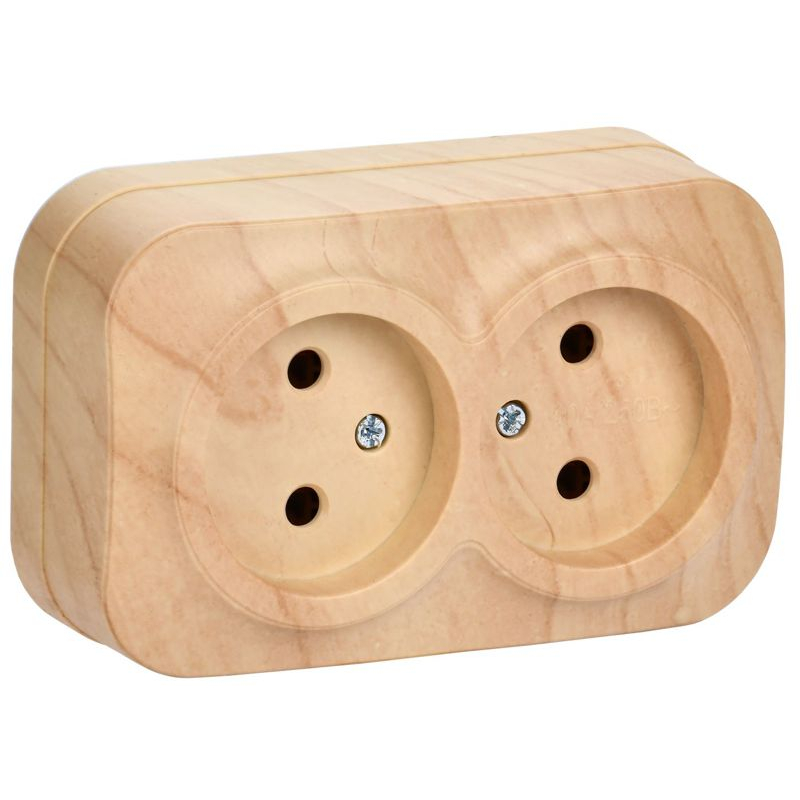 GLORY Розетка 2-местная для открытой установки без заземления без защитных шторок 10А РС22-2-ХС сосна IEK