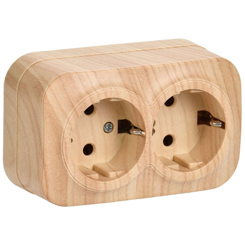 GLORY Розетка 2-местная для открытой установки с заземлением без защитных шторок 16А РС22-3-ХС сосна IEK