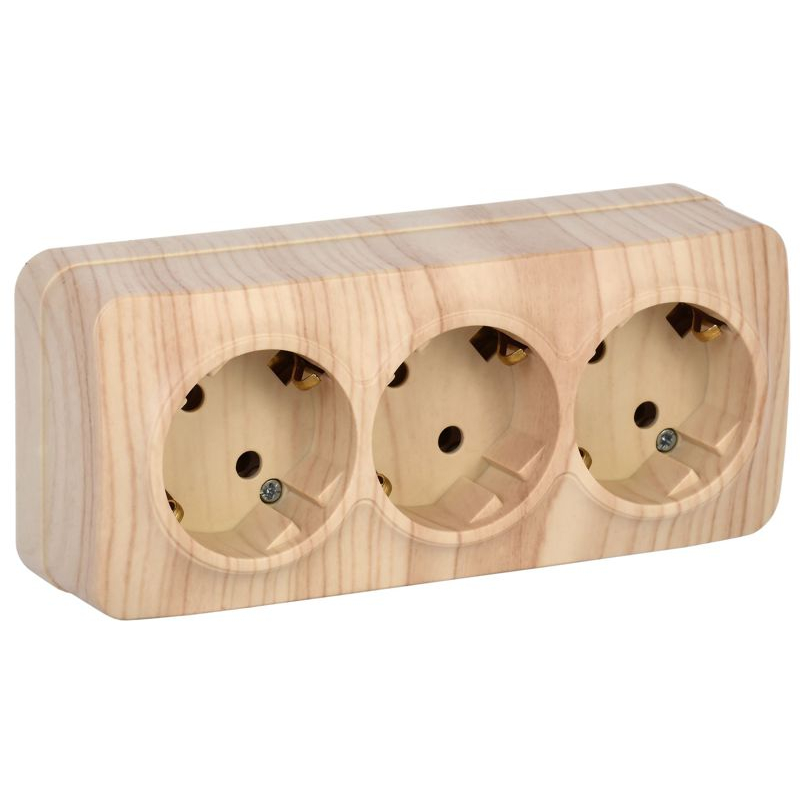 GLORY Розетка 3-местная для открытой установки с заземлением без защитных шторок 16А РС23-3-ХС сосна IEK