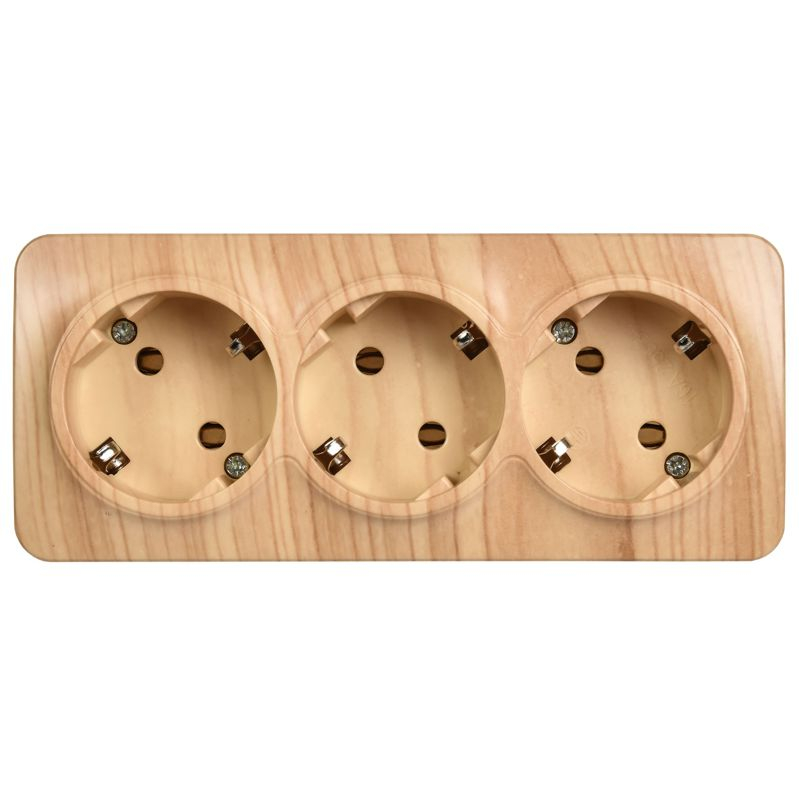 GLORY Розетка 3-местная для открытой установки с заземлением без защитных шторок 16А РС23-3-ХС сосна IEK