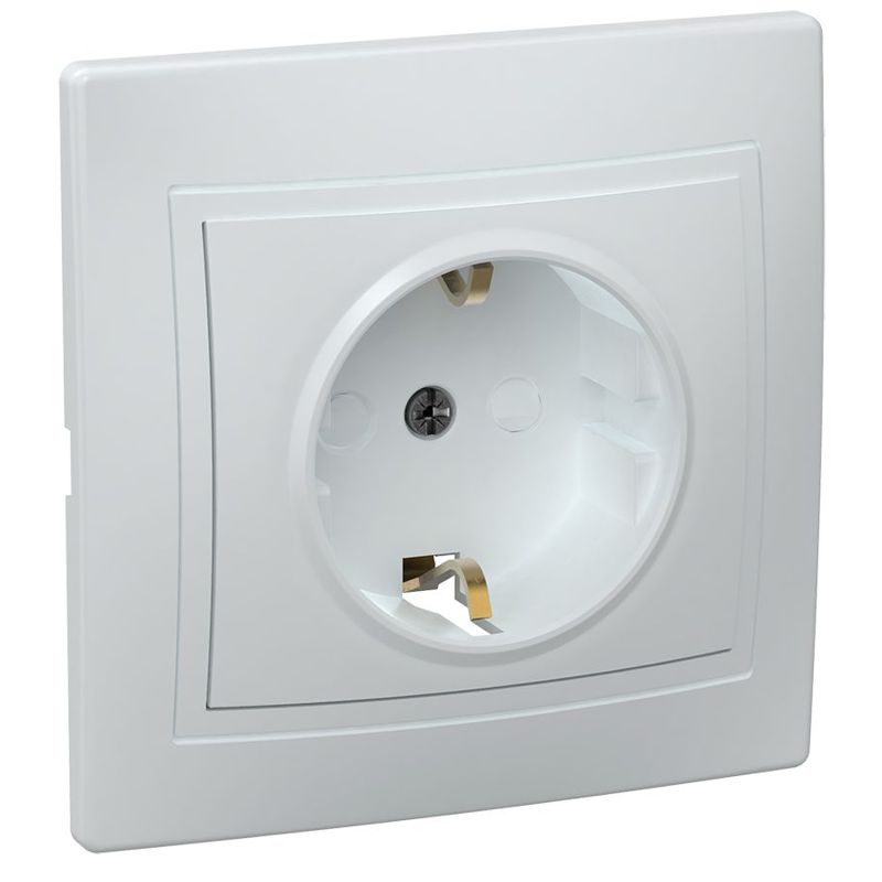 KVARTA Розетка 1-местная с заземлением с защитными шторками 16А кер. РСш10-3-КБ белый GENERICA