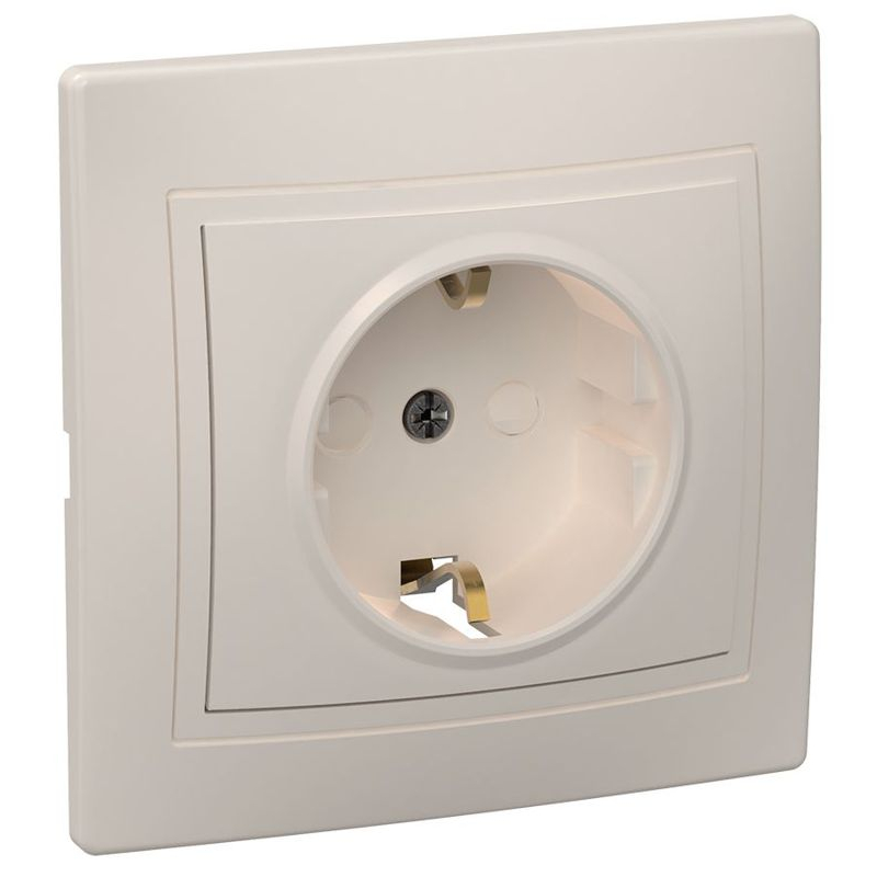 KVARTA Розетка 1-местная с заземлением с защитными шторками 16А кер. РСш10-3-Км кремовый GENERICA
