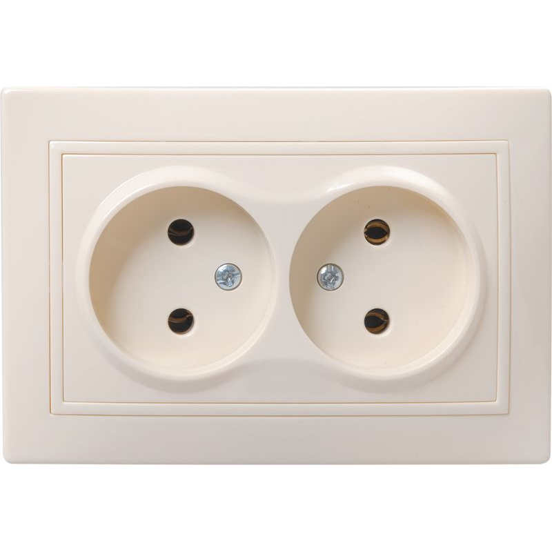 KVARTA Розетка 2-местная без заземления без защитных шторок 10А кер. РС12-2-Км кремовый GENERICA