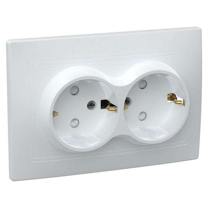 KVARTA Розетка 2-местная с заземлением с защитными шторками 16А кер. РСш12-3-КБ белый GENERICA