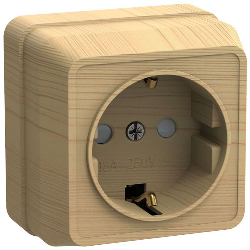 OKTAVA Розетка 1-местная с заземлением с защитными шторками для открытой установки 16А РСш20-3-ОС сосна GENERICA