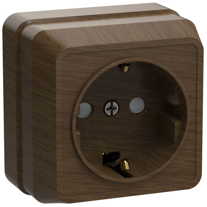 OKTAVA Розетка 1-местная с заземлением с защитными шторками для открытой установки 16А РСш20-3-ОД дуб GENERICA