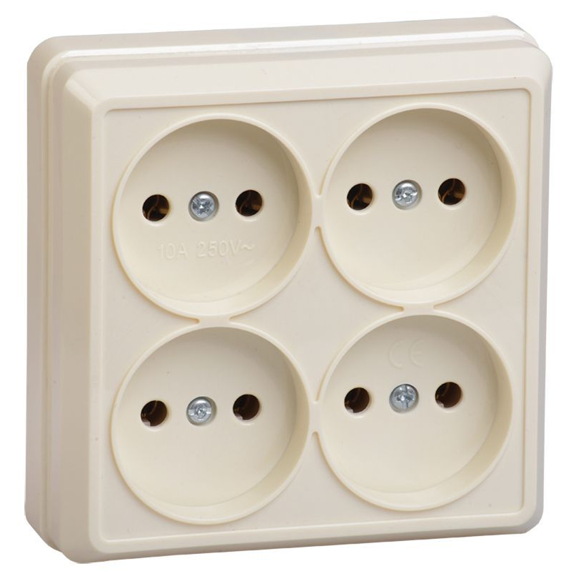 OKTAVA Розетка 4-местная без заземления для открытой установки 10А РС24-2-ОК кремовый GENERICA