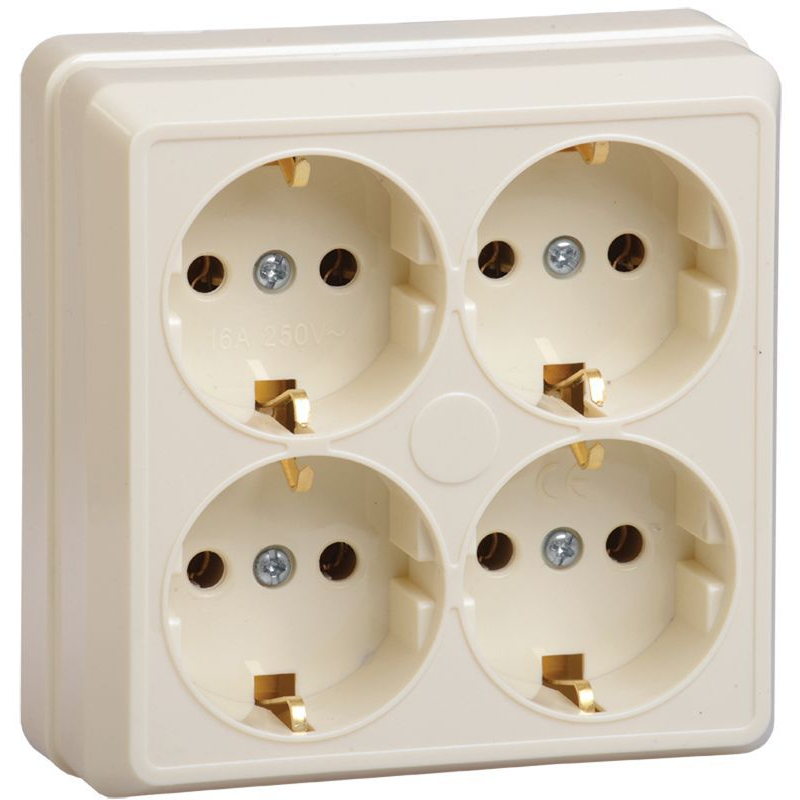 OKTAVA Розетка 4-местная с заземлением для открытой установки 16А РС24-3-ОК кремовый GENERICA OKTAVA Розетка 4-местная с заземлением для открытой установки 16А РС24-3-ОК кремовый GENERICA