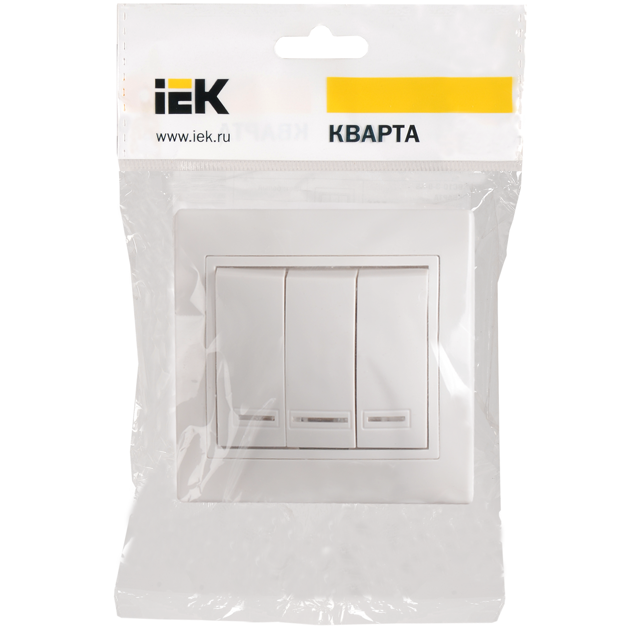 KVARTA Выключатель 3-клавишный с индикацией ВС10-3-1-КБ белый IEK
