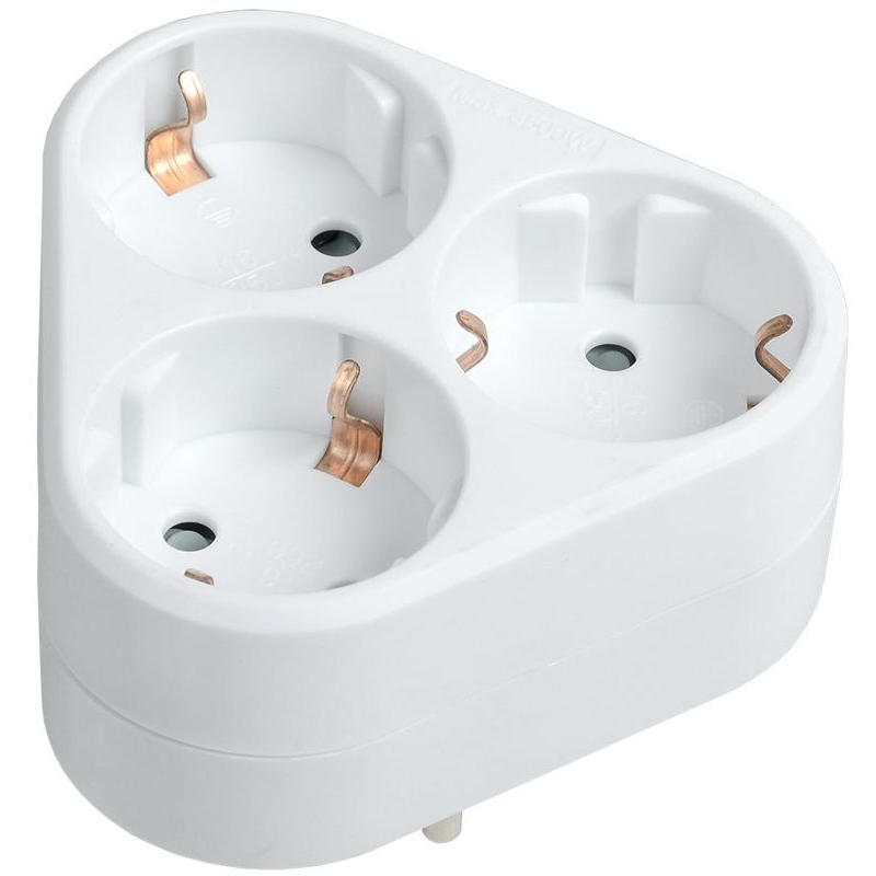 Тройник Т-01/03 3 места с заземлением 16А треугольный белый IEK