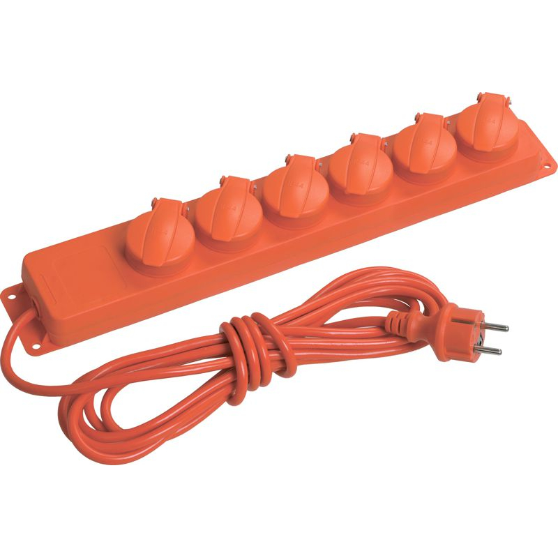 Удлинитель У06В 6 места с защитными крышками IP44 с заземлением 3х1мм2 16А/250В 5м IEK