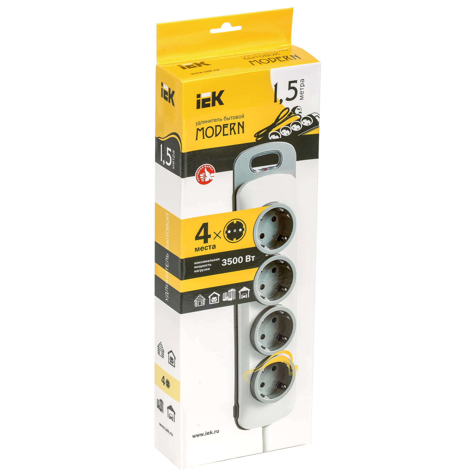 Удлинитель У04В 4 места 2P+PE/1,5м 3х1мм2 16А/250В MODERN IEK