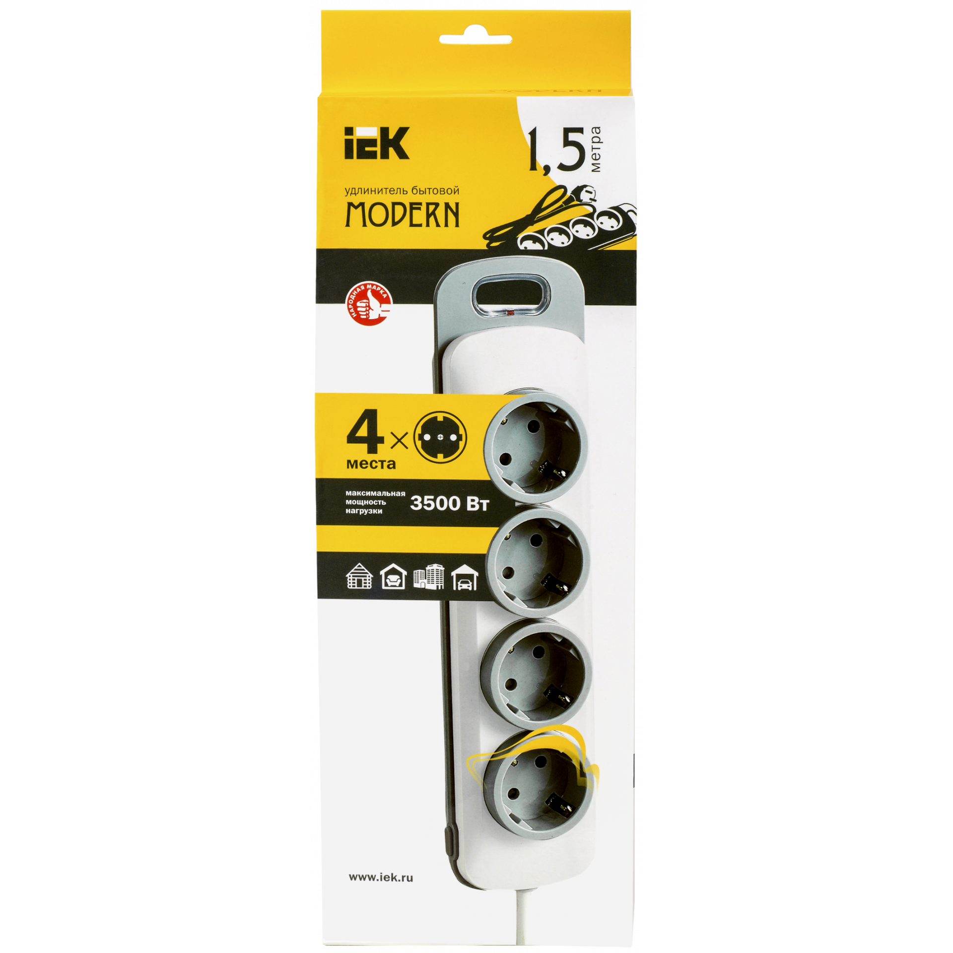 Удлинитель У04В 4 места 2P+PE/1,5м 3х1мм2 16А/250В MODERN IEK