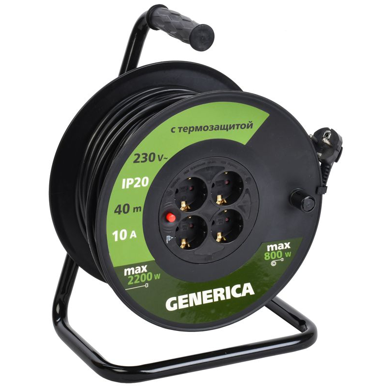 Катушка УК40 с термозащитой 4 места 2P+PE/40м 3х1,0мм2 GENERICA