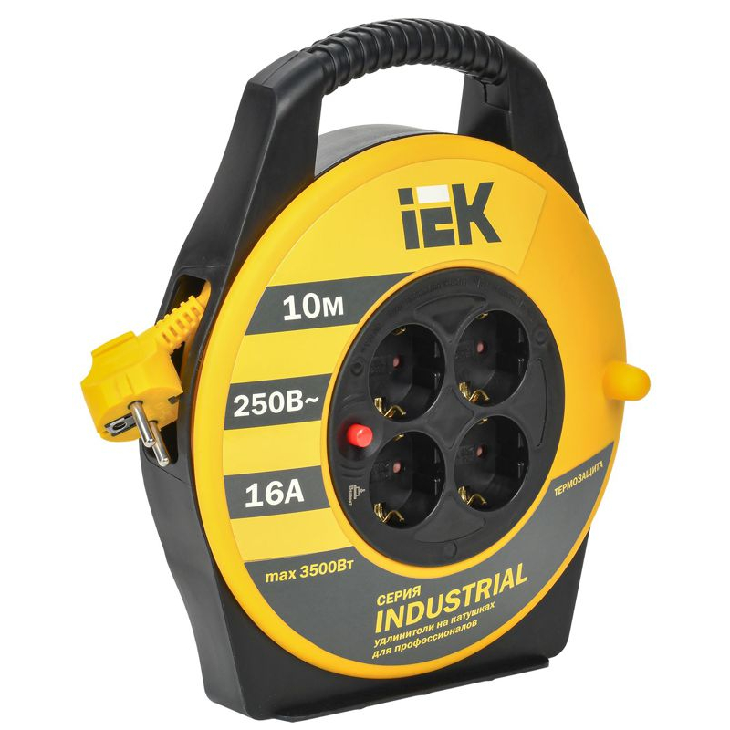 Катушка УК10 4 места с заземлением с термозащитой 3х1,5мм2 Industrial 10м IEK