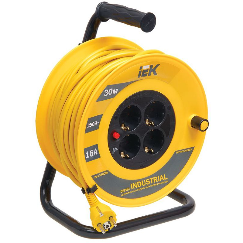 Катушка УК30 4 места с заземлением с термозащитой 3х1,5мм2 Industrial 30м IEK