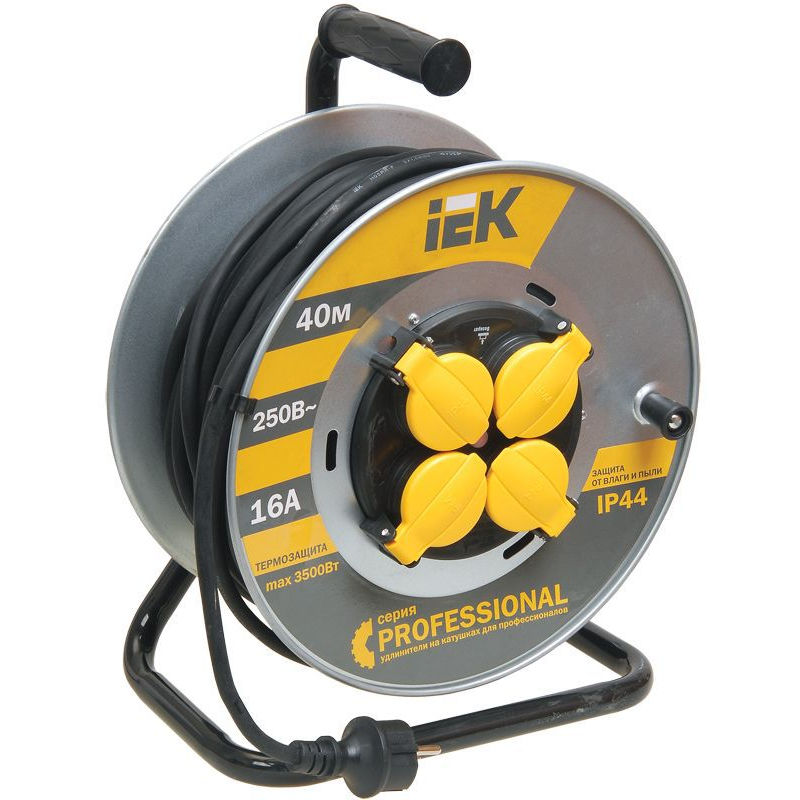 Катушка УК40 4 места IP44 с заземлением с термозащитой КГ 3х2,5мм2 на металлическом барабане Professional 40м IEK