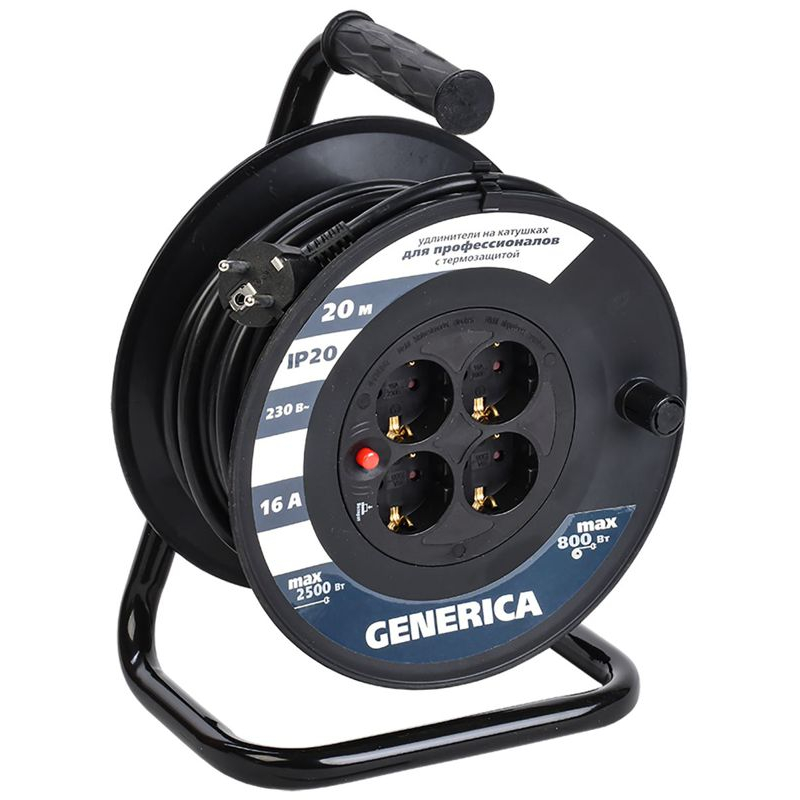 Катушка УК20 с термозащитой 4 места 2P+PE/20м 3х1,5мм2 GENERICA